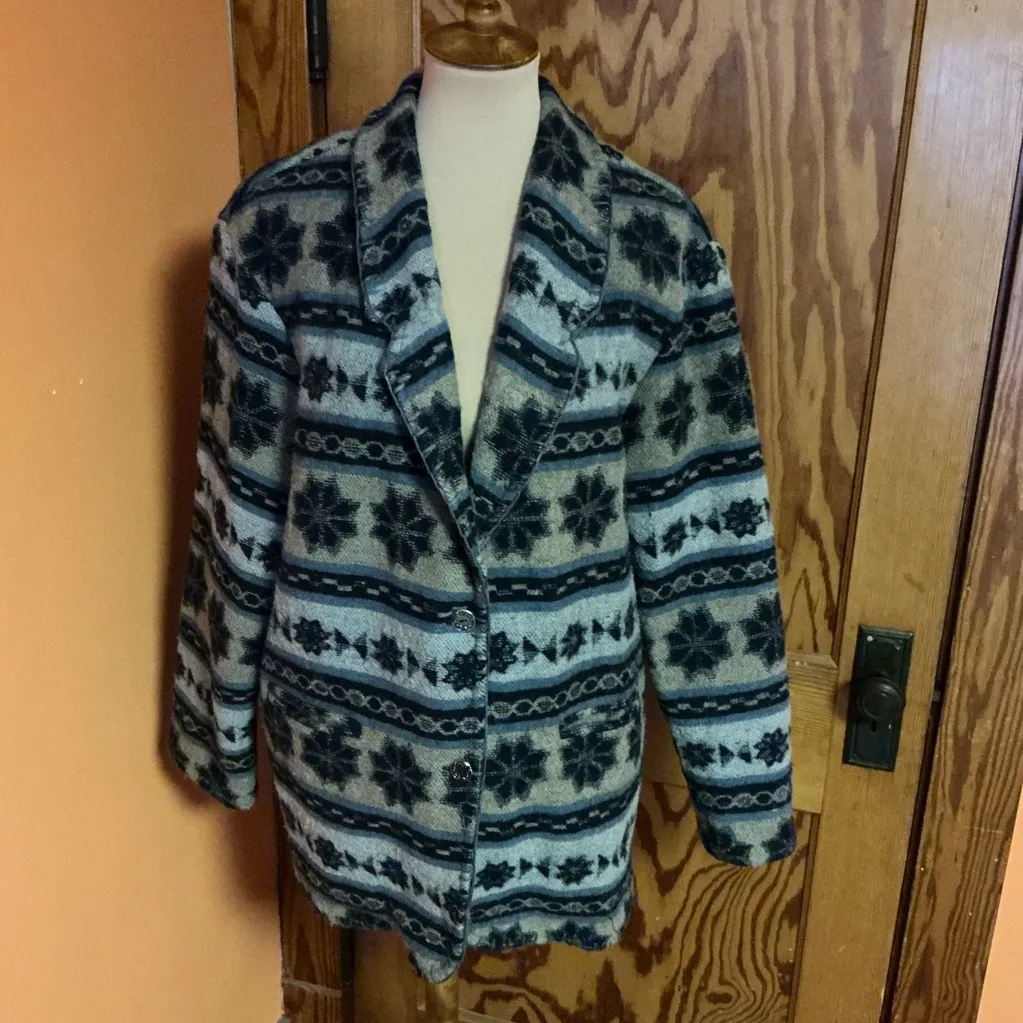 Vtg 90s Southwest Wool Jacket Blue Size L - Image 6