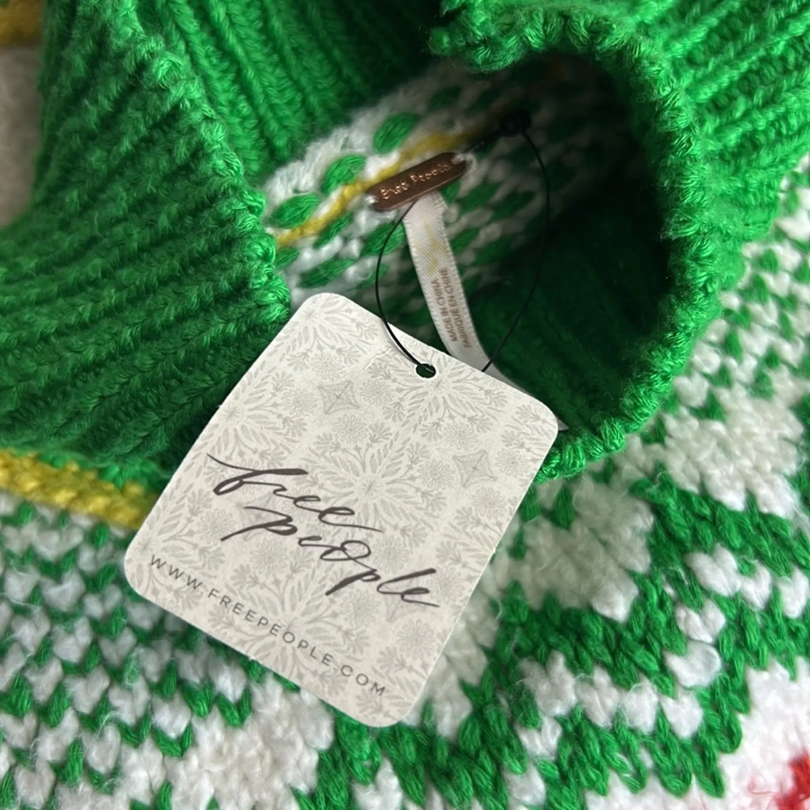 Free People Cherry Fair Aisle Green Red Sweater Dress Knit Ivory Combo NWT Small - Image 7