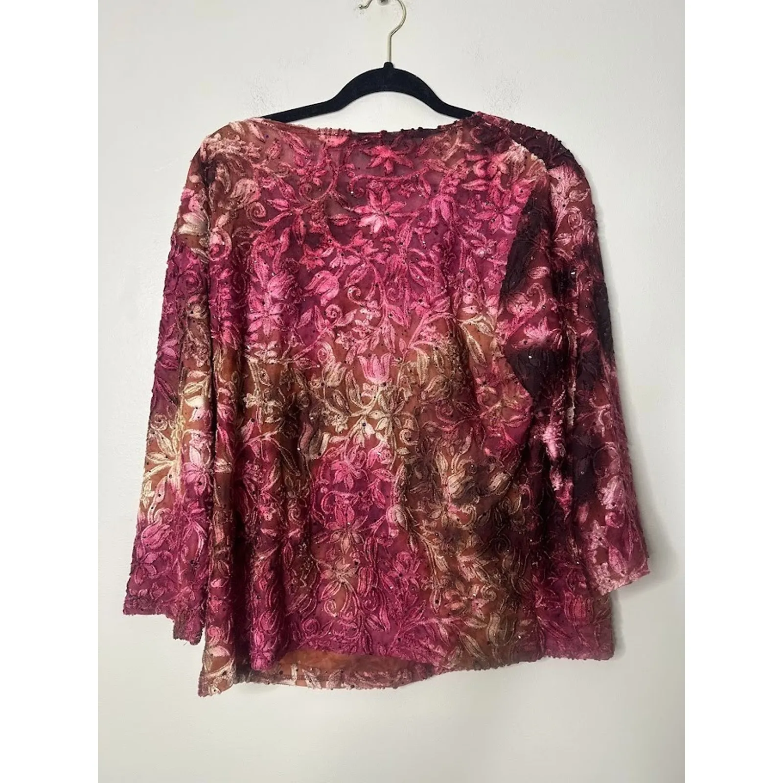 Vintage Dressbarn Woman Top 1X Velvet Burnout Whimsigoth Autumn Fairy Stretch Red - Image 5