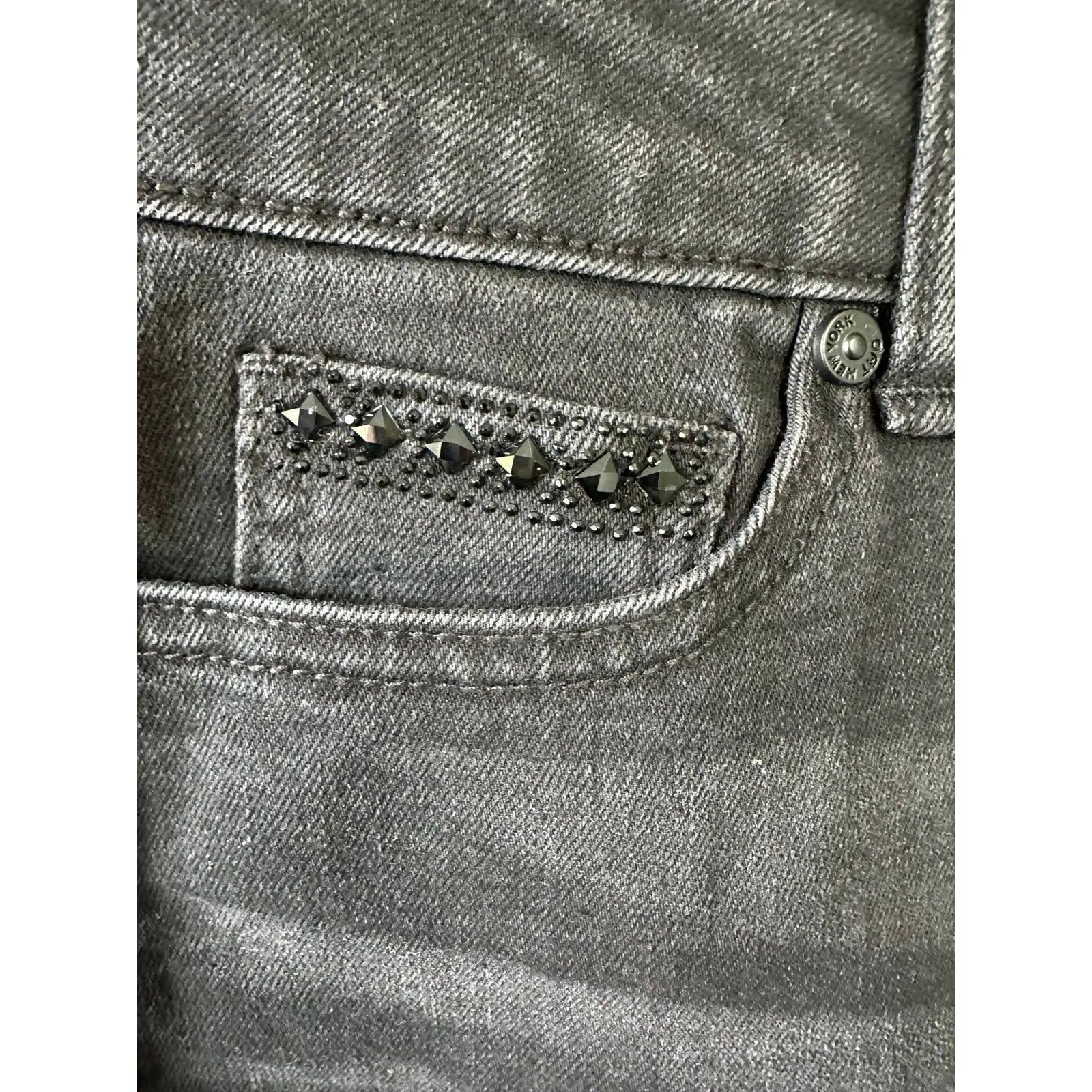 NWT OAT New York High Rise Relaxed Straight Embellished Jewels Denim Jeans 25 Black - Image 5
