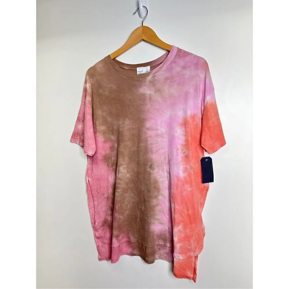 Melrose and Market Shirt Womens Crewneck Oversized Tie Dye Multicolor Short Slee - Image 3