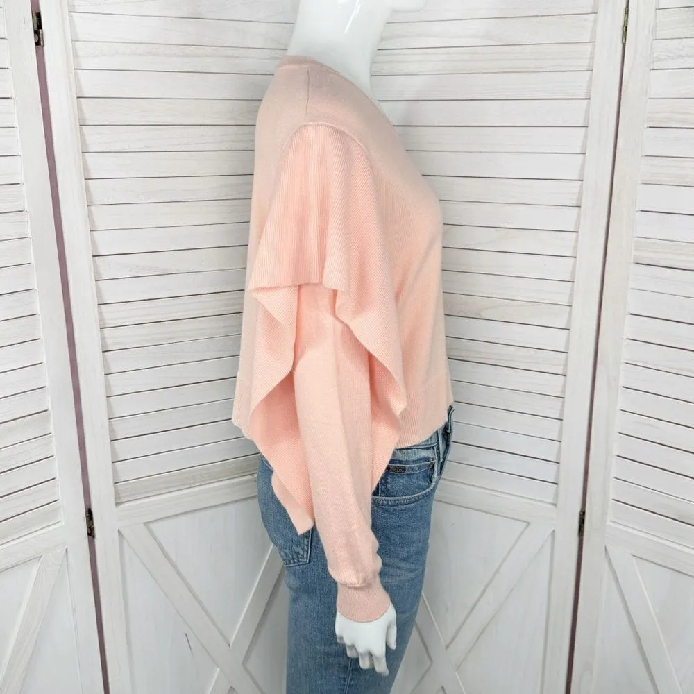 Zara Side Frill Ruffle Sleeve Crop Sweater Peach Small - Image 4