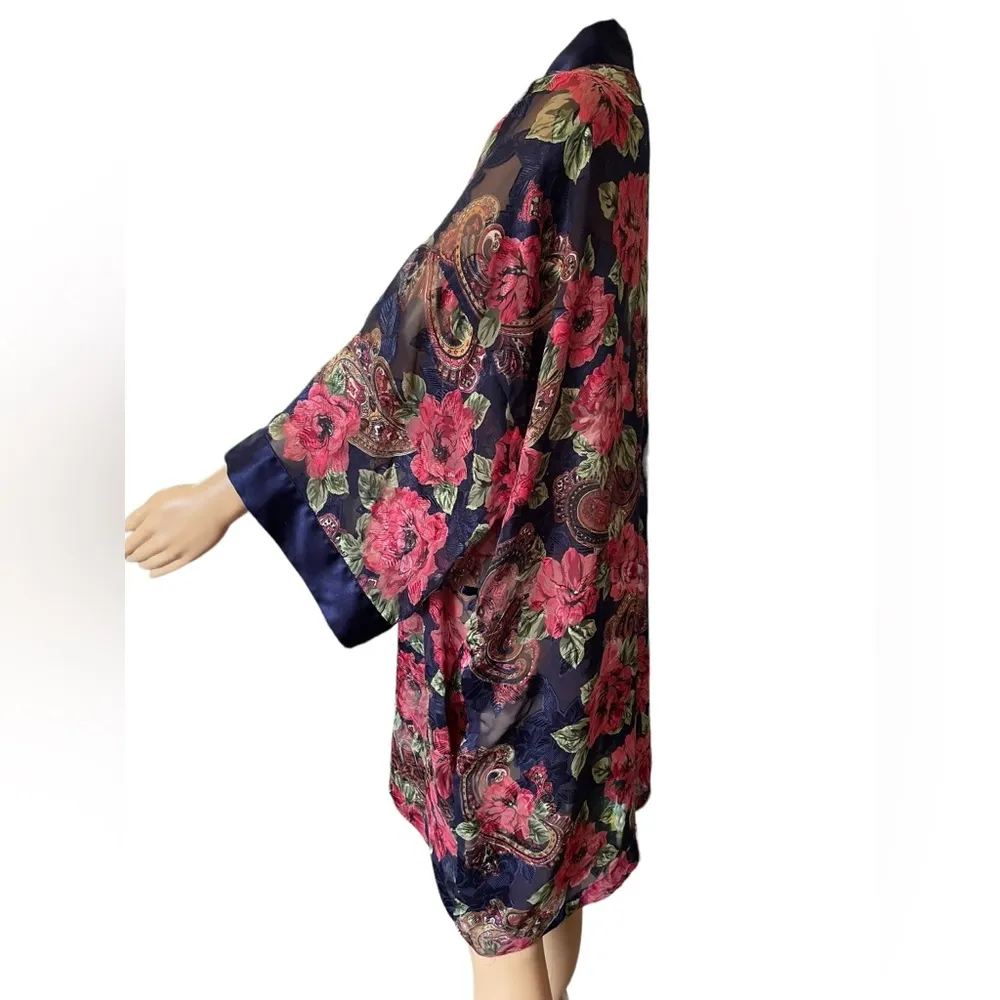 Victoria’s Secret Vintage Gold Label Blue Sheer Romantic Floral Lingerie Robe - Image 4