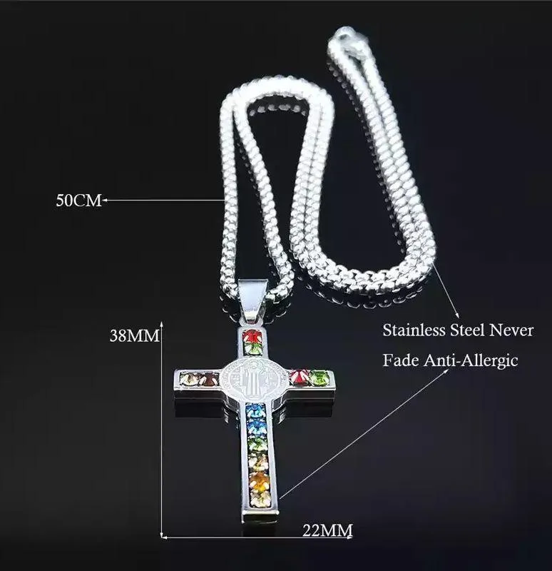 Stainless Steel Crystal Silver Cross Pendant Necklace - Image 6