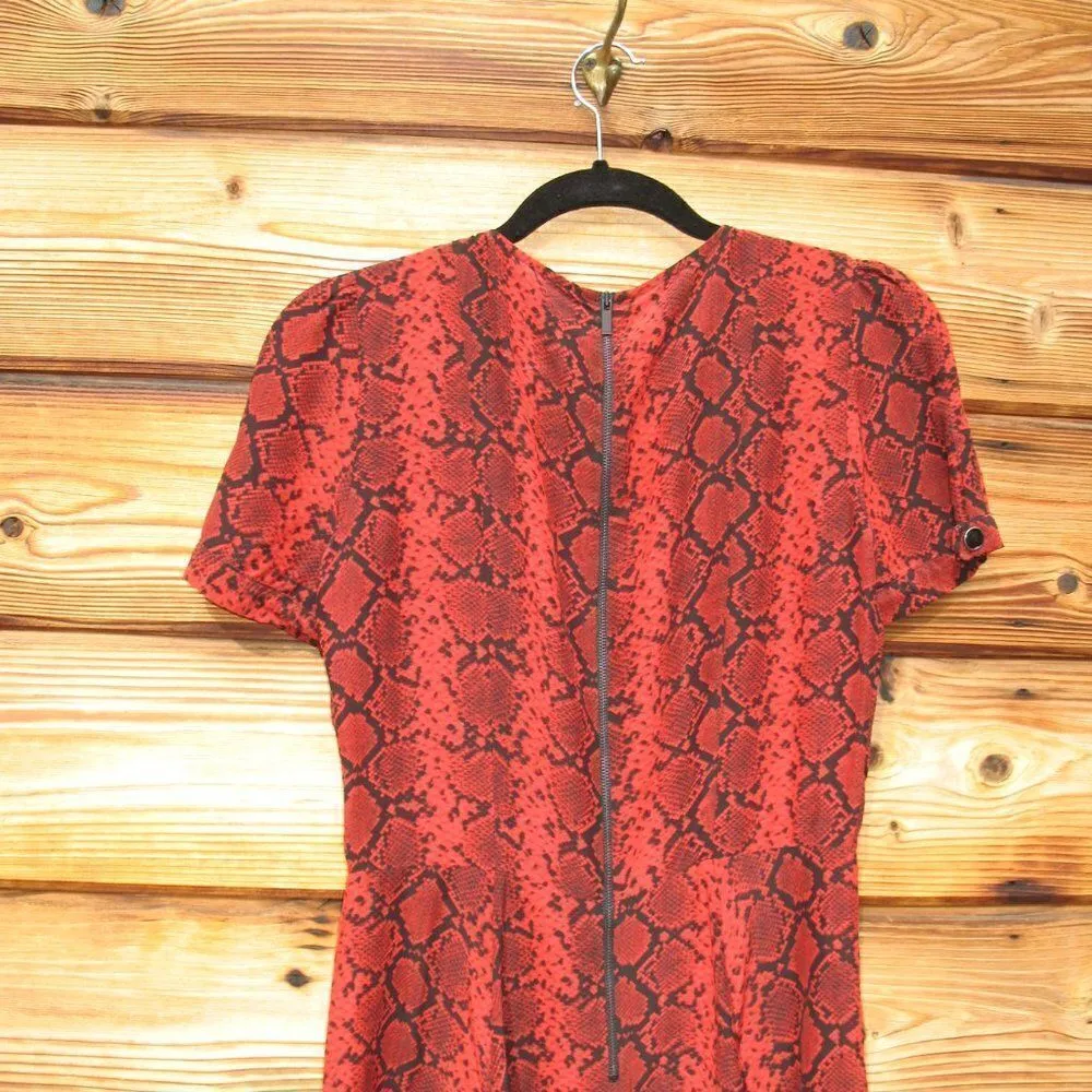 Red Black Python Snake Print Silk Blend Fit and Flare Dress - Image 9