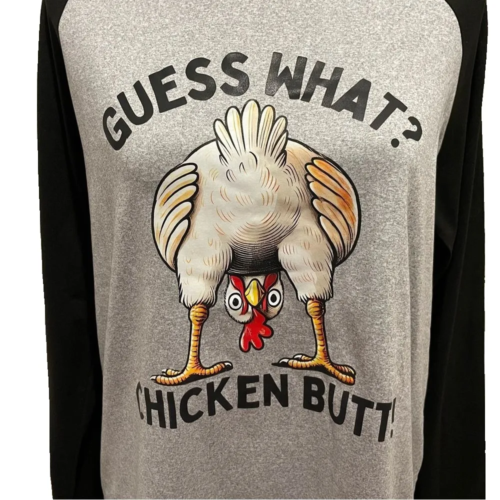 Funny Chicken Butt Graphic Tee Long Sleeve Shirt S, M, L, And XL Gray Black Size M - Image 2