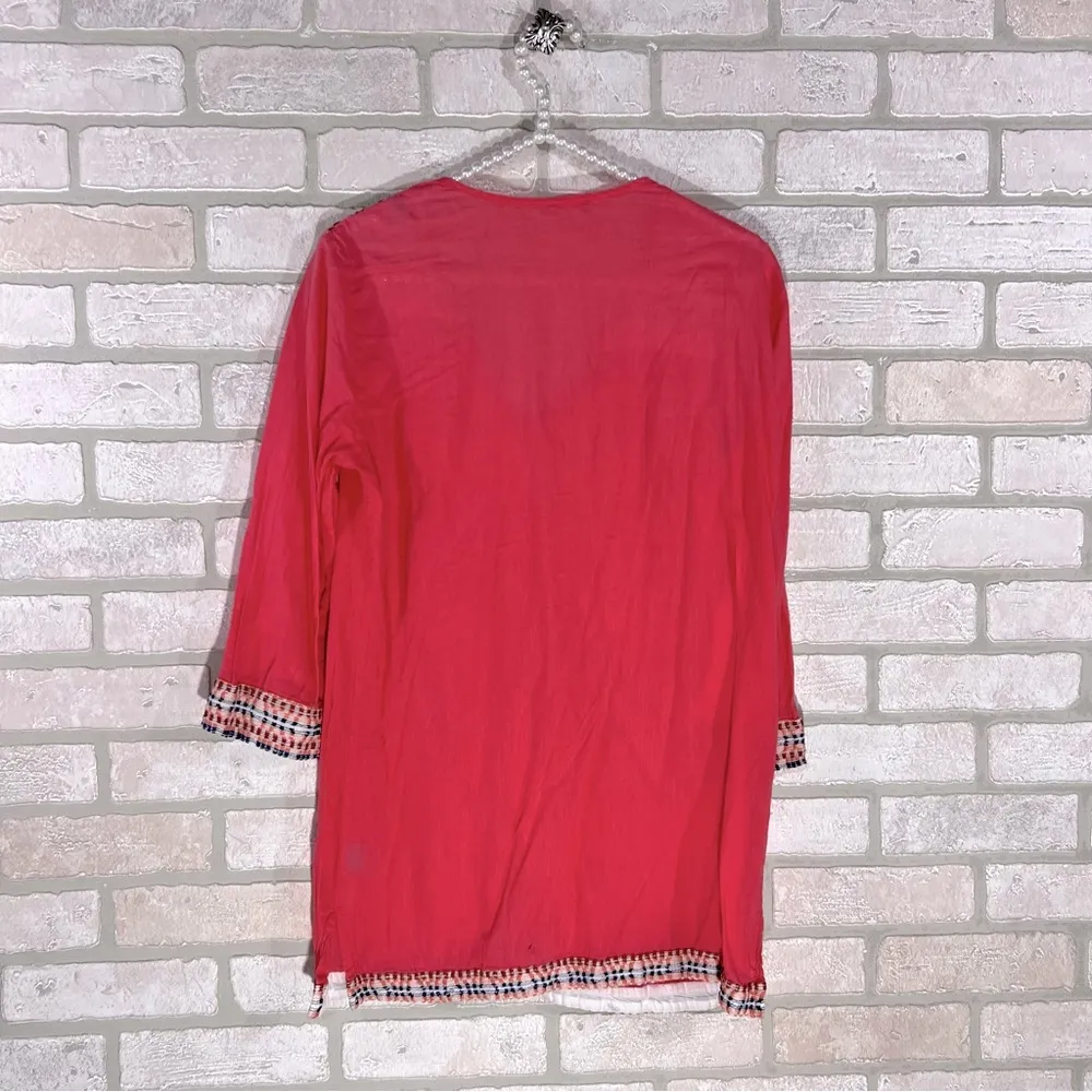 J. McLaughlin Paget Embroidered Tunic Top in Coral Size S - Image 4