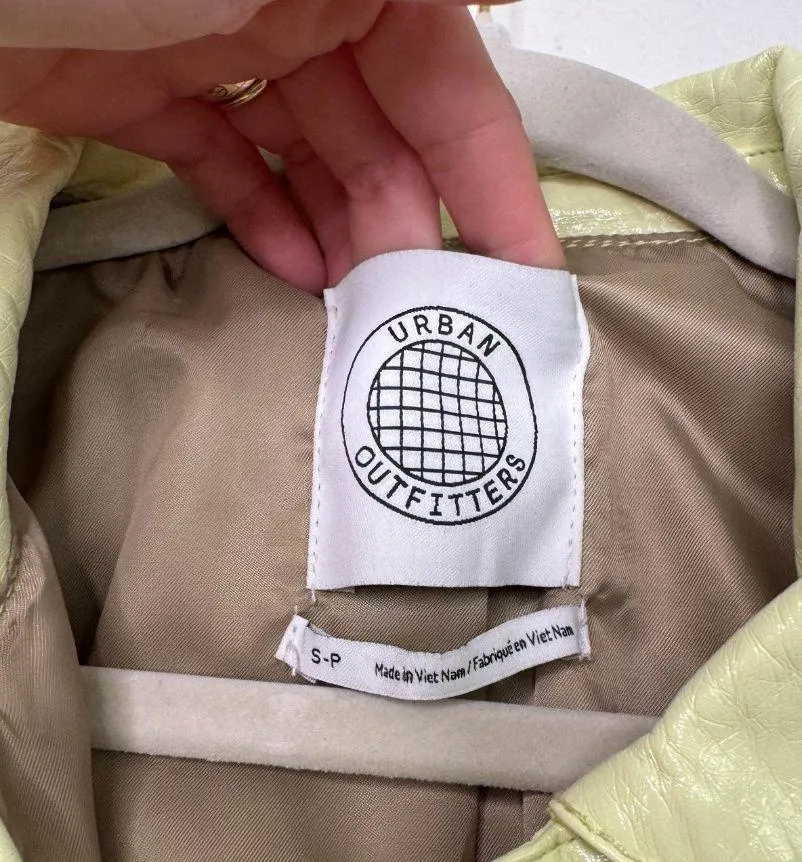 Urban Outfitters Xander Cropped Pale Neon Yellow Vegan Leather Jacket - Image 6