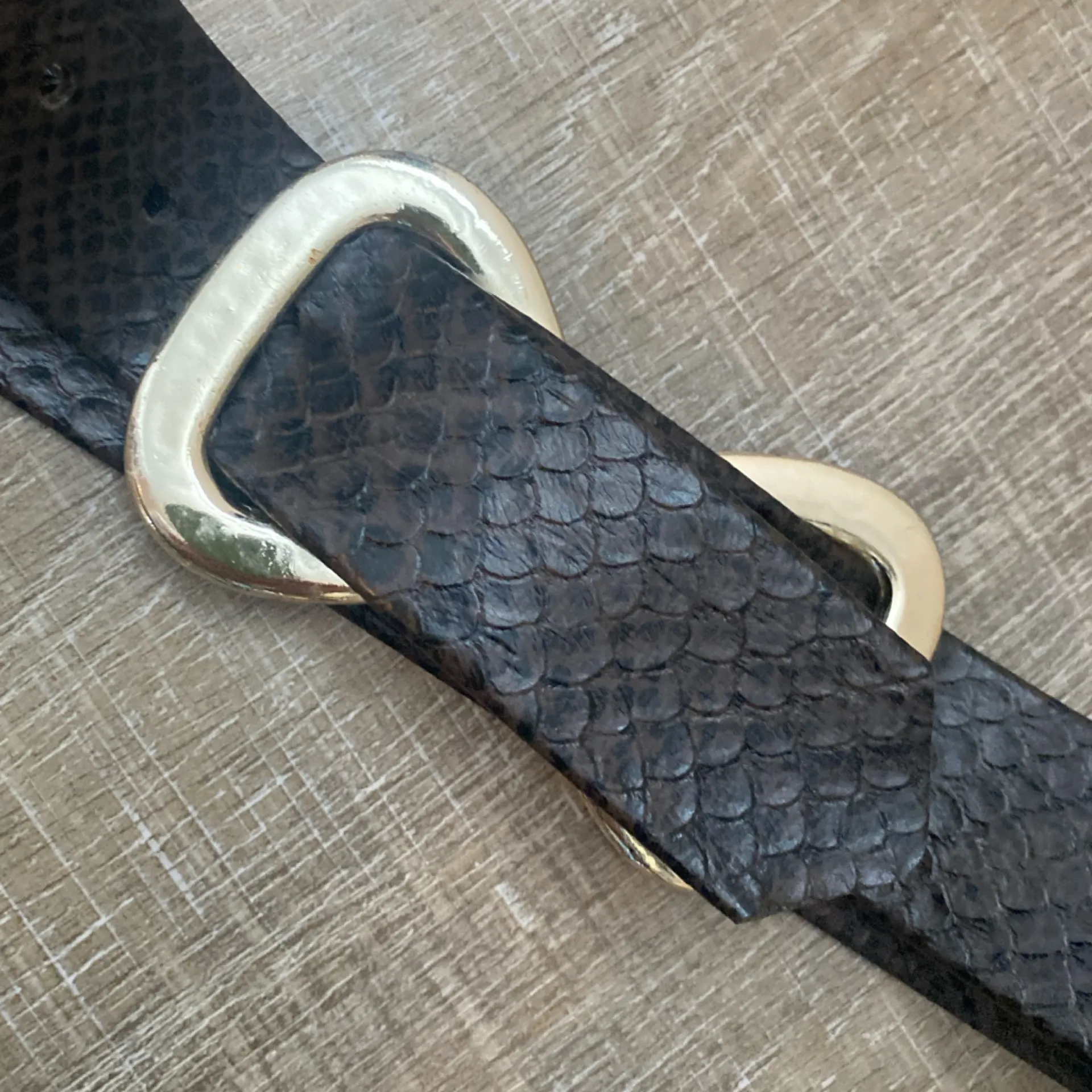 Leather Waist Cincher Belt Python Snakeskin Embossed Brown & Silver Womens 8 Size L - Image 5