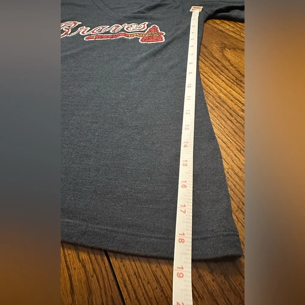 Vintage Women’s Atlanta Braves V-Neck Fitted Shirt - Image 4