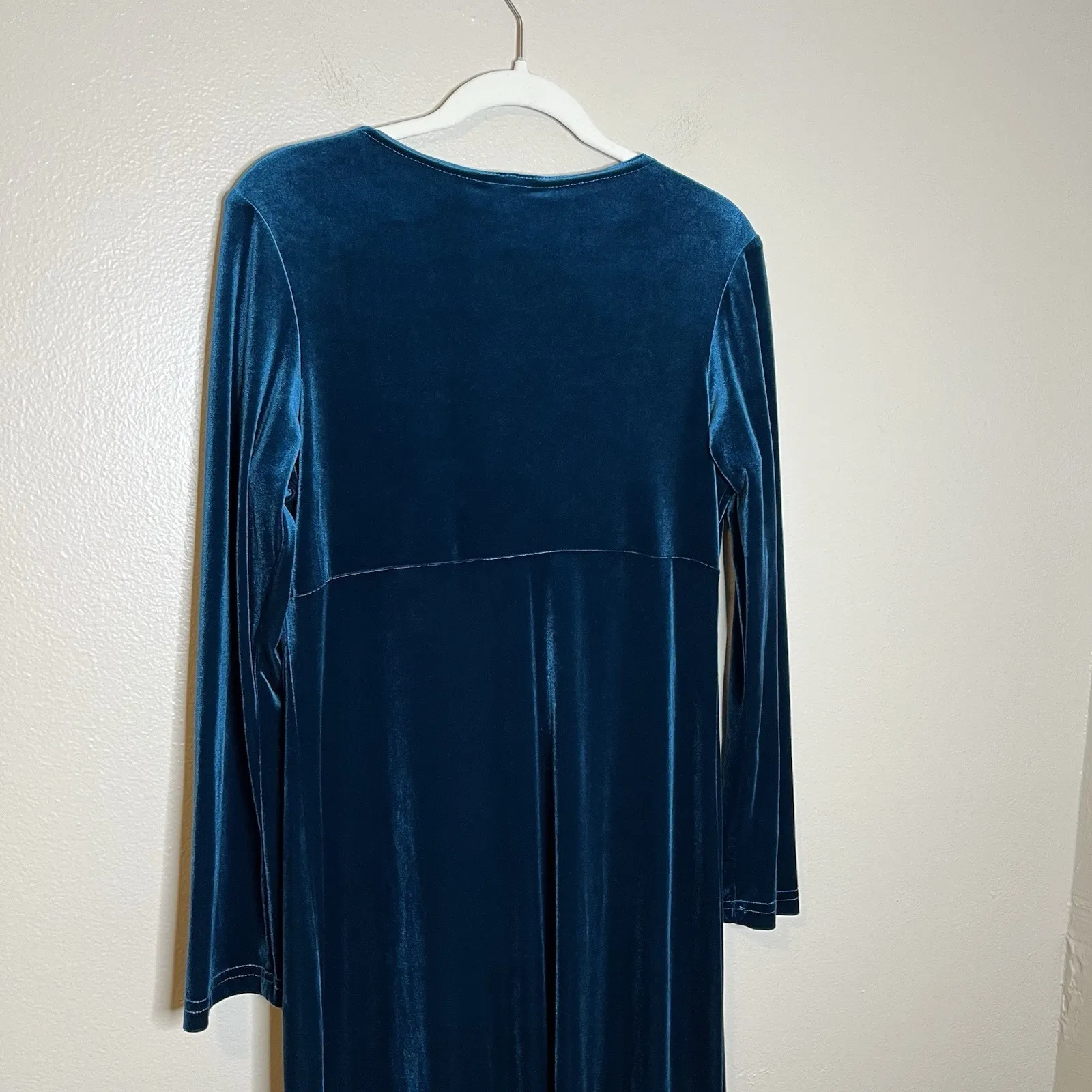 vtg velvet babydoll Dress Cowl Jewel Teal Holiday 12 Whimsigoth Dark Romantic - Image 7