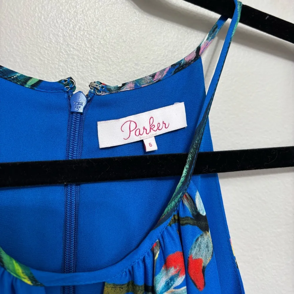 Parker Sleeveless Halter High-Low Ruffle Dress in Blue Floral - Size 6 - Image 5