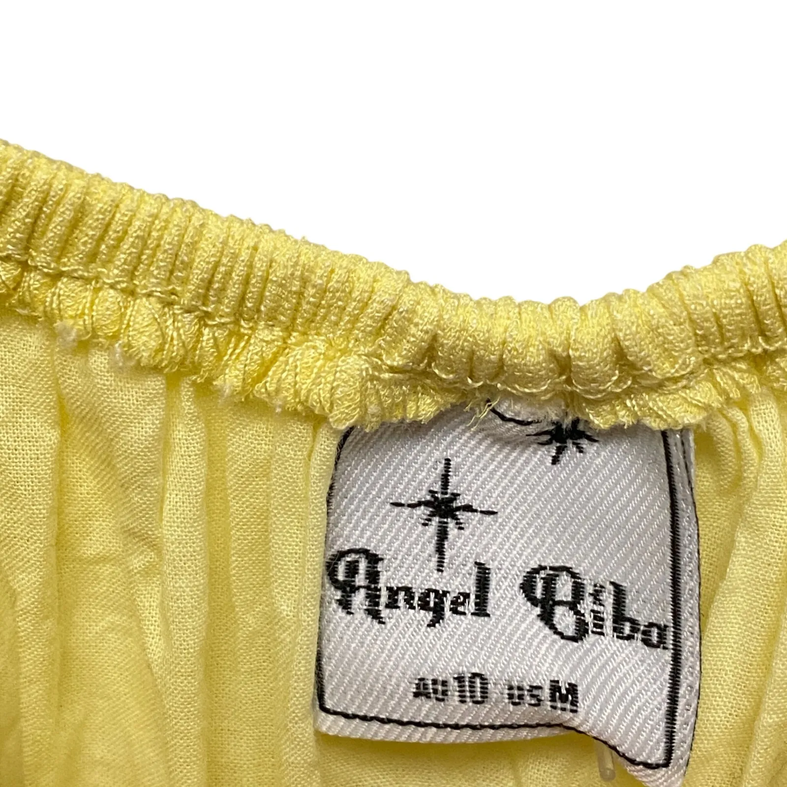 Angel Biba Milkmaid Yellow Smocked Puff Sleeve Tiered Mini Medium Dress Empire - Image 4