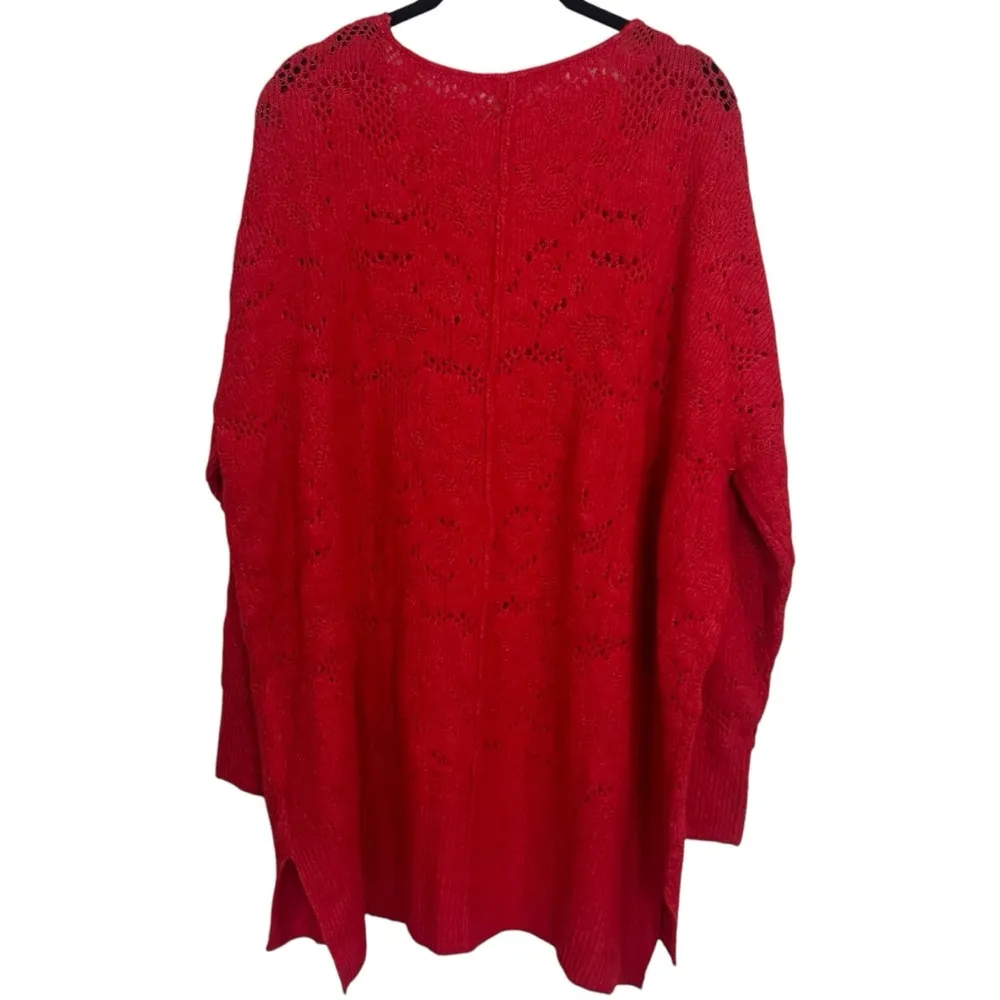 NEW Intimately Free People Red Floral Eyelet Deep V Cozy Long Sleeve Size XS/S - Image 5