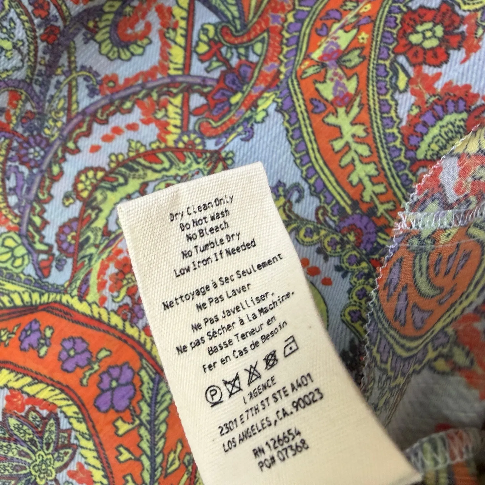 L'Agence Pixie Bohemian Blouse Womens Small Paisley Long Sleeve Boho Cinch Tie - Image 10