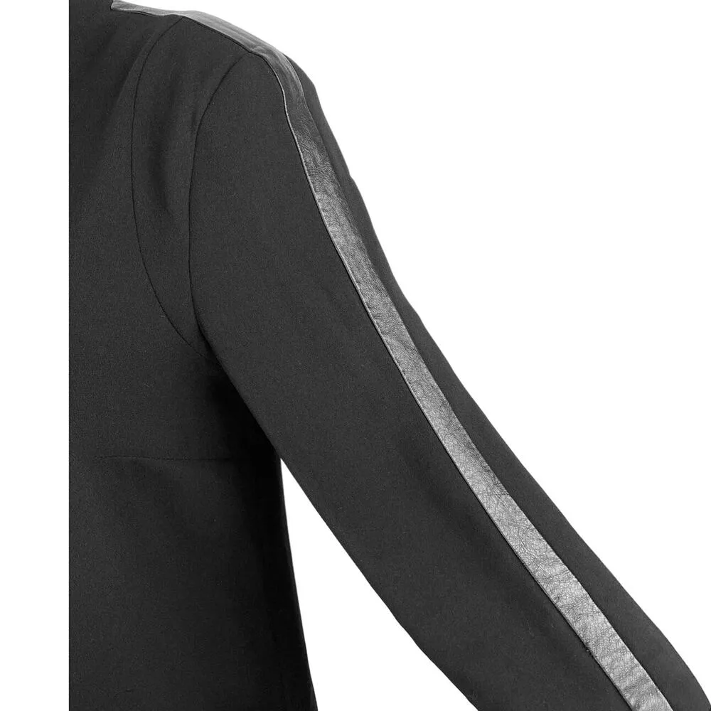 Mango Black V-neck Leather Trim Half Sleeve Career Business Mini Sheath Dress 6 - Image 4