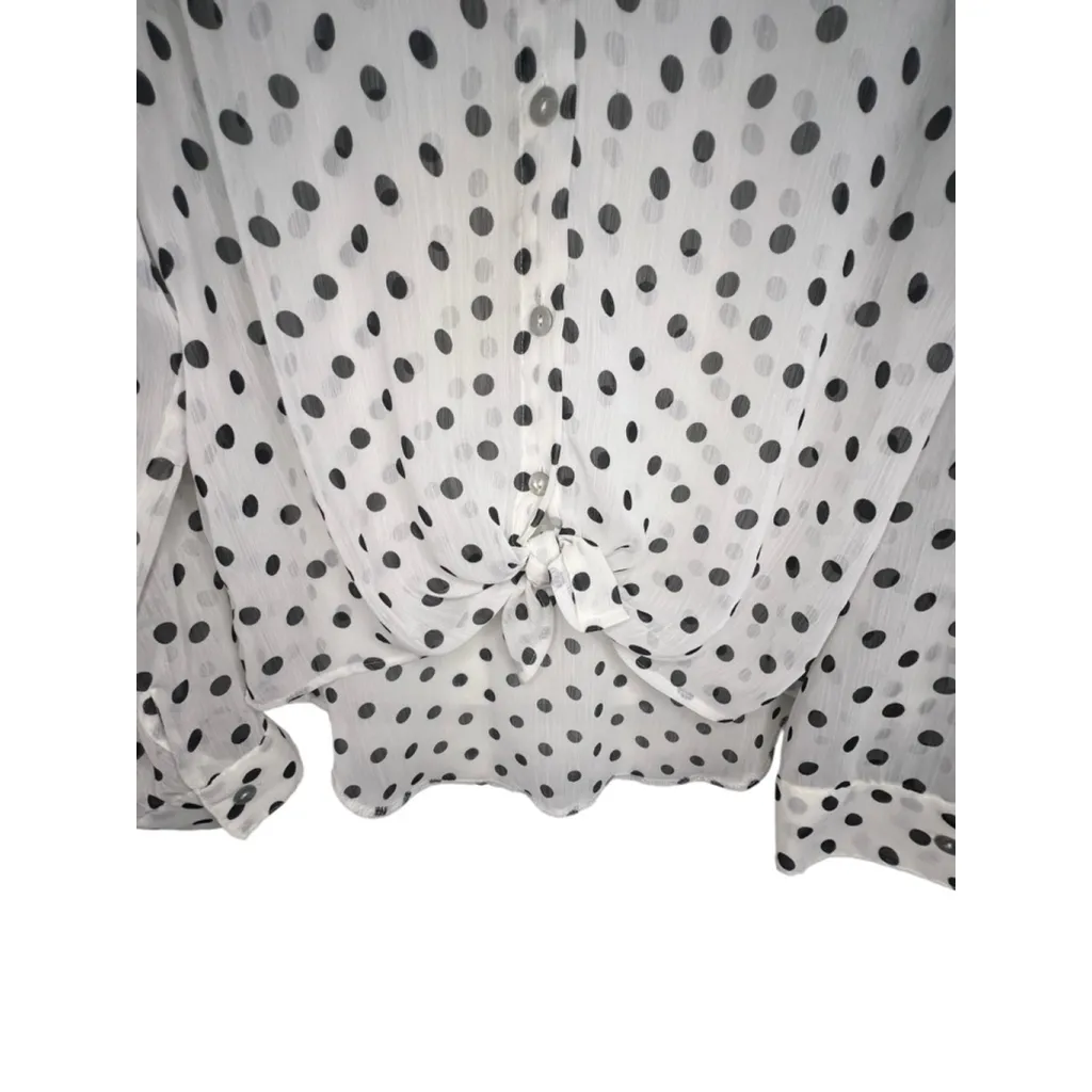 About A Girl Sheer Black And White Polkadot Long Sleeve Button Up Blouse - Image 4