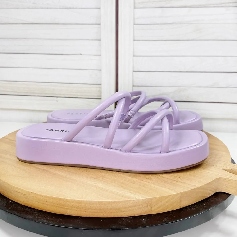 Torrid Strappy Platform‎ Slide Sandals Lavender Purple 8 WW Faux Leather - Image 9