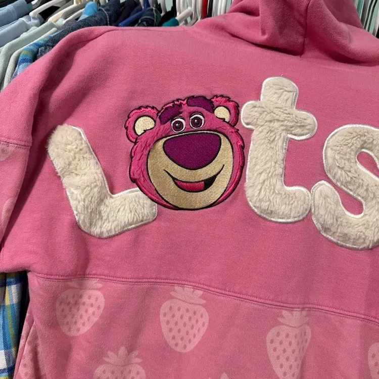 Disney parks pixar Toy Story lotso strawberry bear fuzzy spirit jersey hoodie S - Image 2