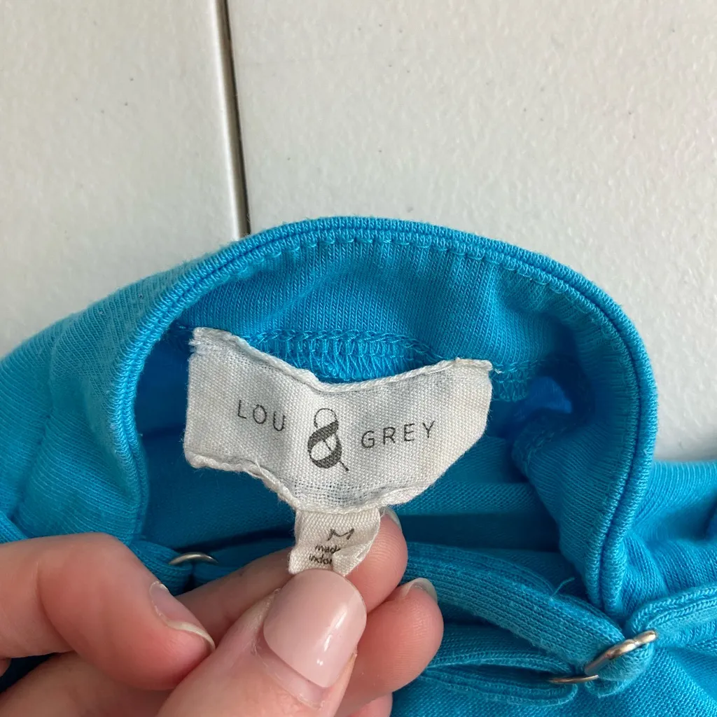 LOFT Lou & Grey women’s bright blue high neck‎ crossed strap midi stretch dress - Image 6