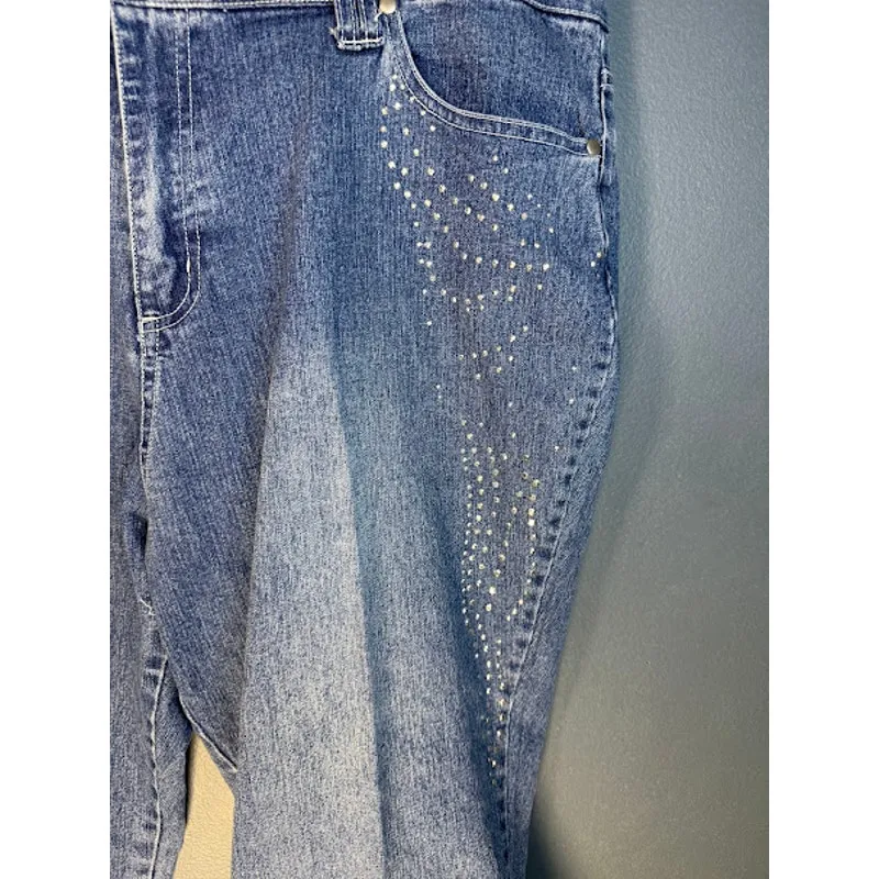Vintage Zoey & Beth Jeans Women's Sz 2x Capri Bejeweled Crystal Rolled Hem Y2K Blue - Image 4