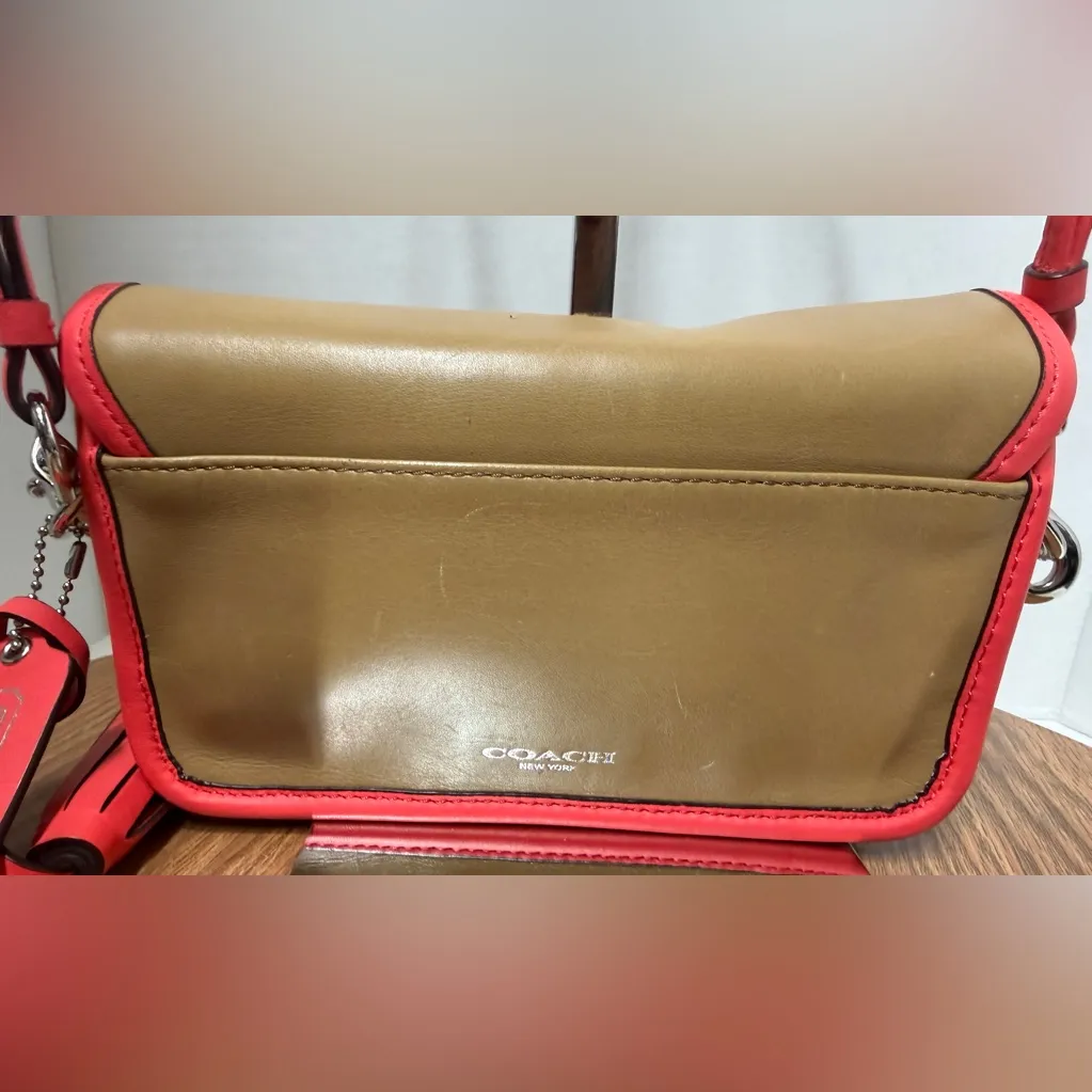 Coach Legacy Archival Penny Crossbody Foldover Leather Purse Sand/Watermelon Vtg - Image 5