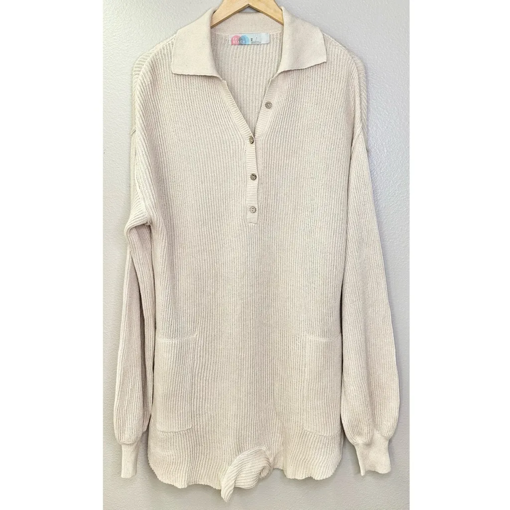 Free People Picnic Sweater Romper Cream Knit Linen Cotton Blend - Image 4