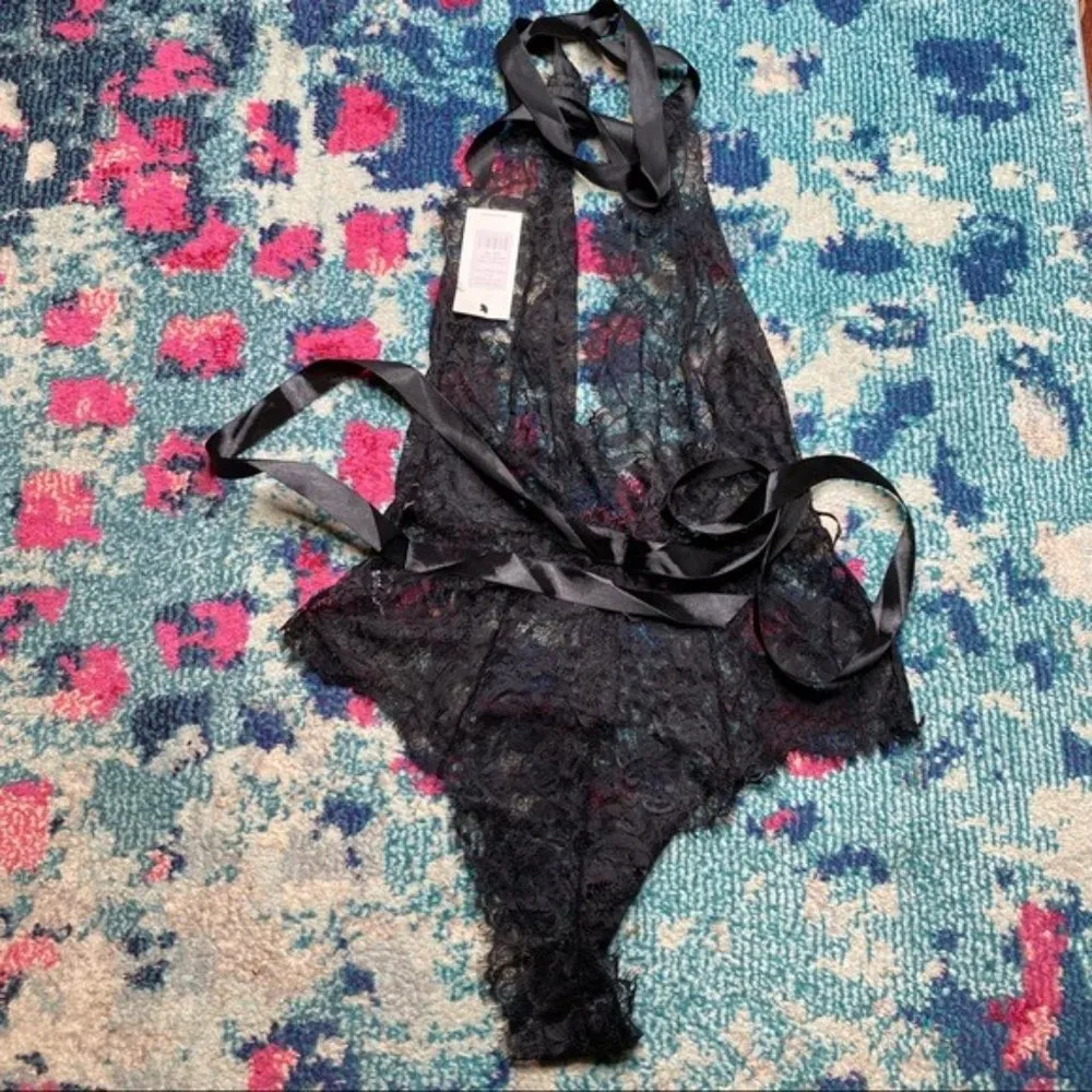 NWT Oh La La Cheri Naomi Eyelash Lace Halter Teddy in Black S/M Size M - Image 6