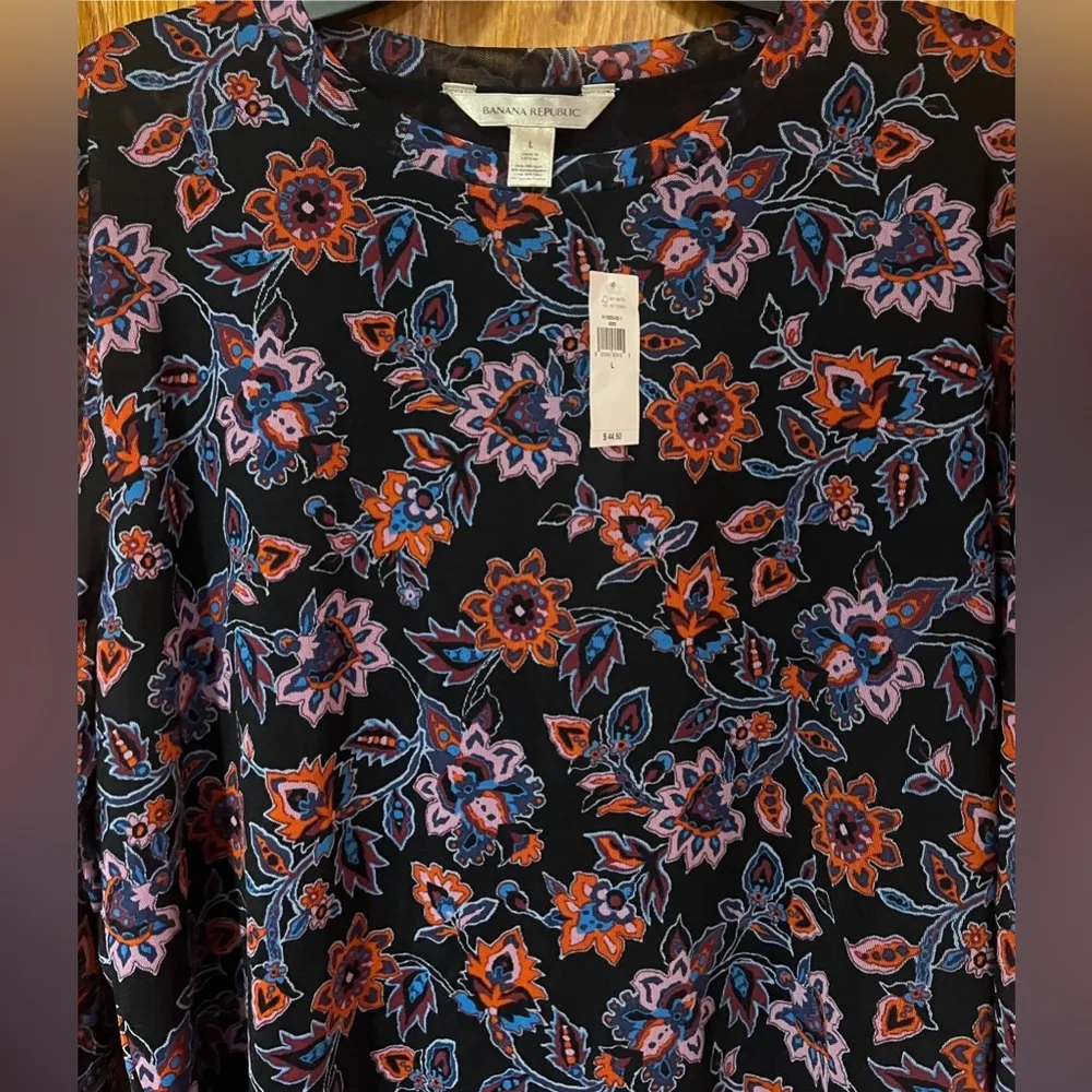 Banana Republic Long Sleeve Fitted Mesh Top in Boho Paisley Print Size Large NEW - Image 5