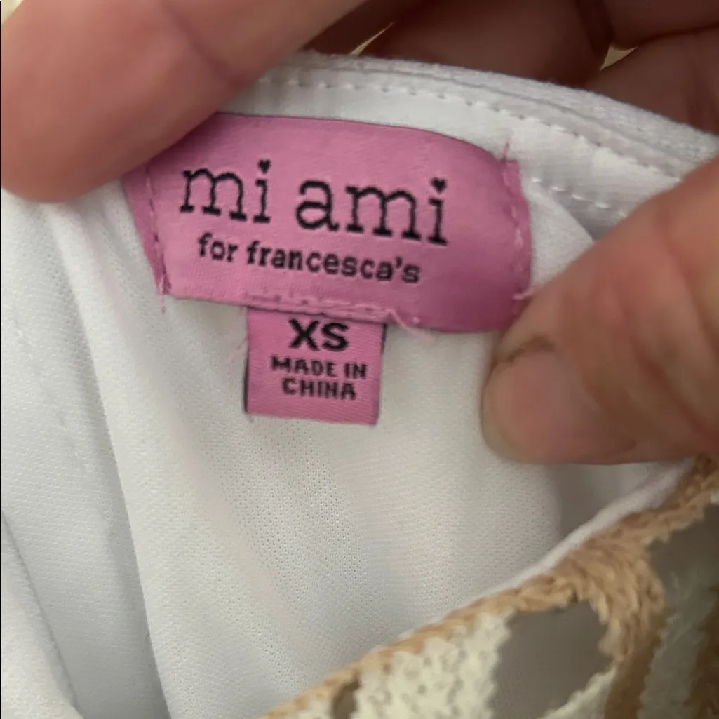 Miami Strapless Beige and Blue Crochet Dress - Image 3