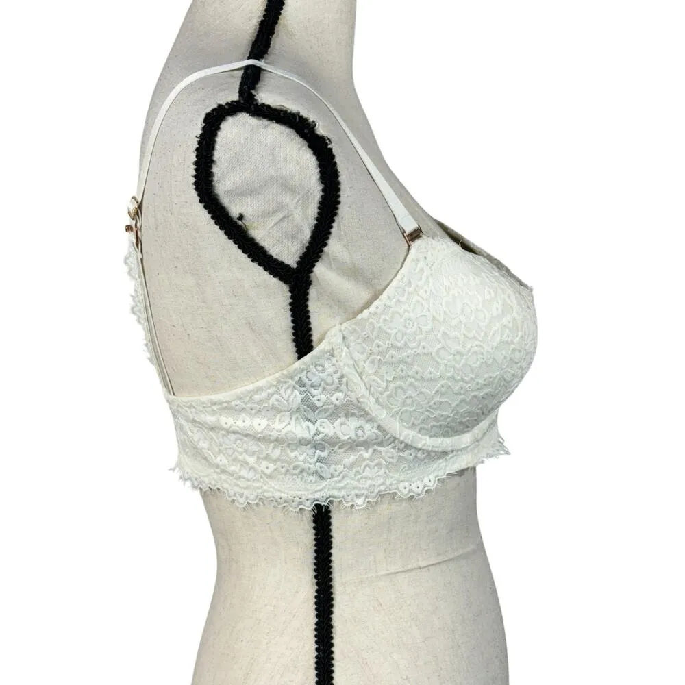 Aerie SZ 36C Balconette Bra Floral Lace Adjustable Molded Cups Underwire Cream - Image 3