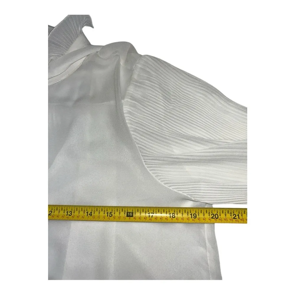 ZARA WHITE Semi-sheer long sleeve, unique collar Front button Elegant women’s S - Image 8