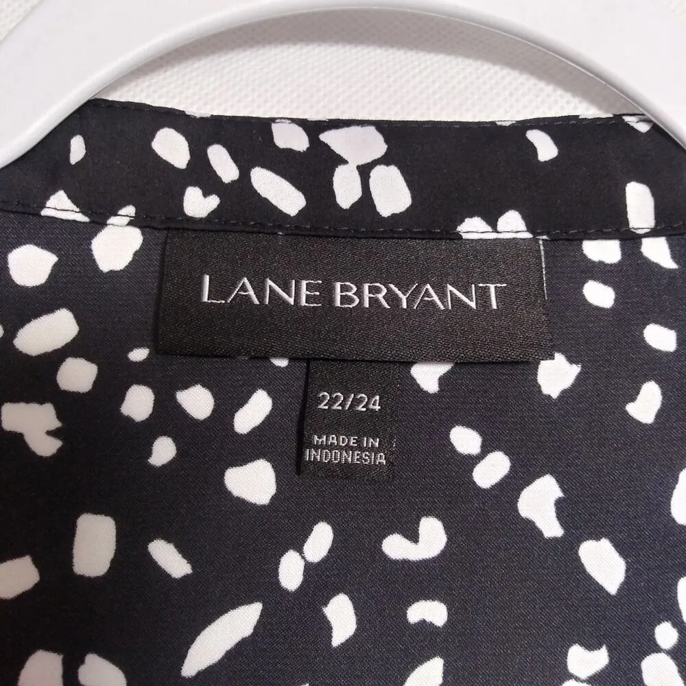 Lane Bryant Black White Print Short Sleeve Flutter Blouse Tie Front Size 22/24 - Image 5