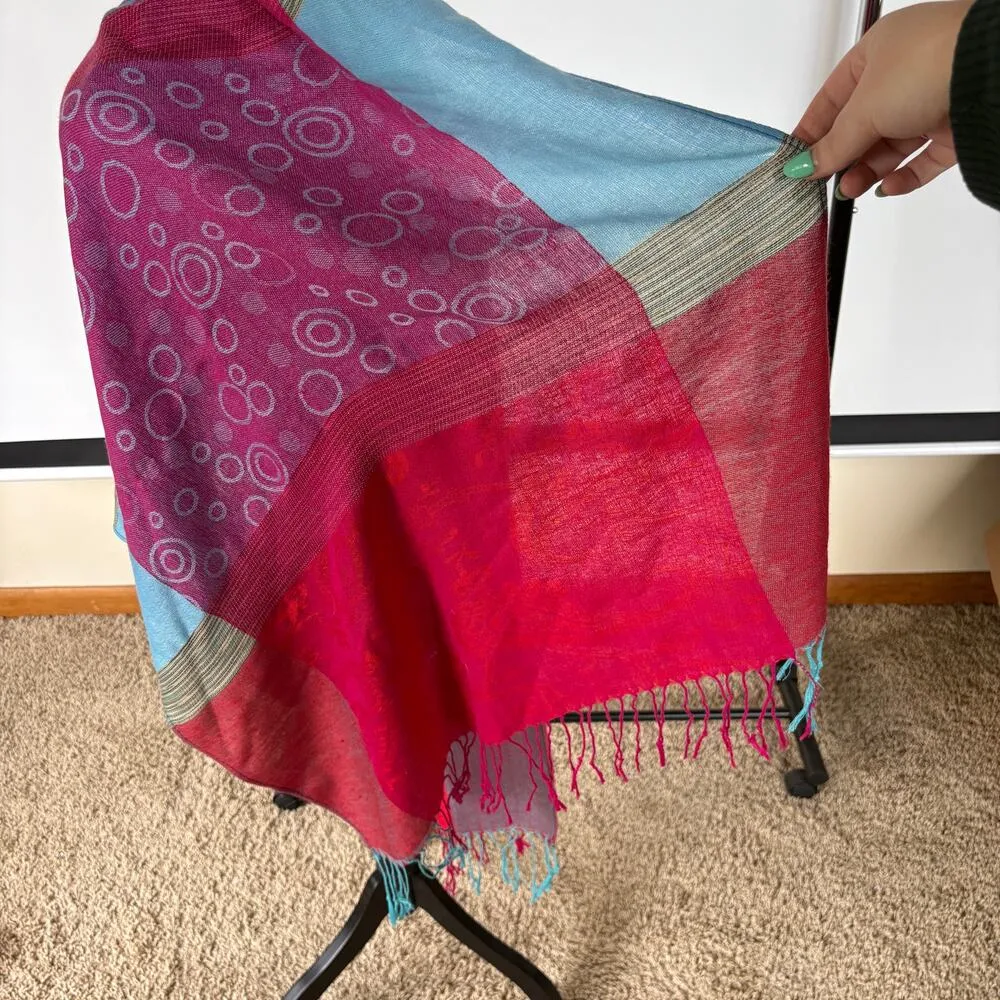 Pashmina Wool Soft Colorful Scarf Shawl Pink Blue Cotton Candy Fairy Tassels - Image 5