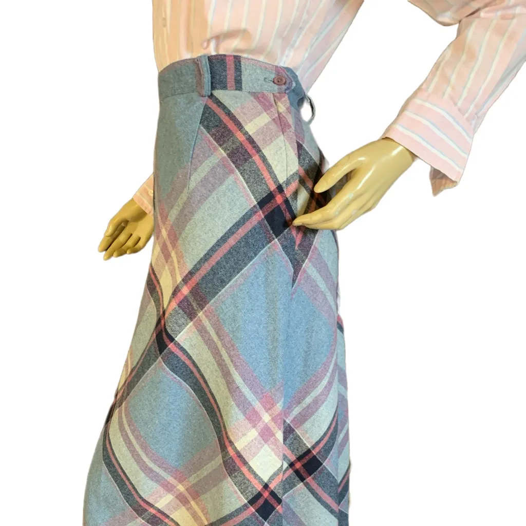 VINTAGE HOMEMADE CIRCA 1980'S BLUE & PINK PLAID MIDI SKIRT (M/L) Multiple Size M - Image 7