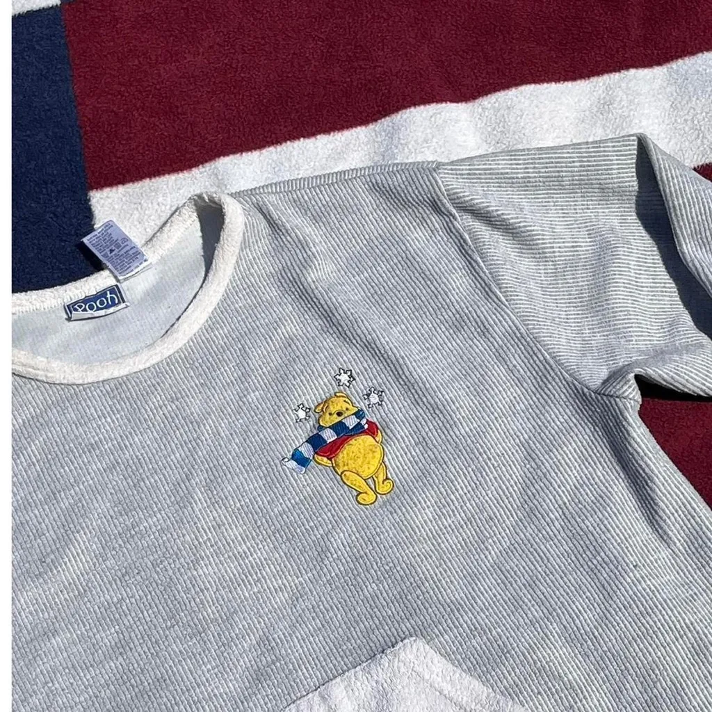 Disney’s Winnie the Pooh grey ribbed sweater w/ winter scarf wearing Pooh bear - Image 2