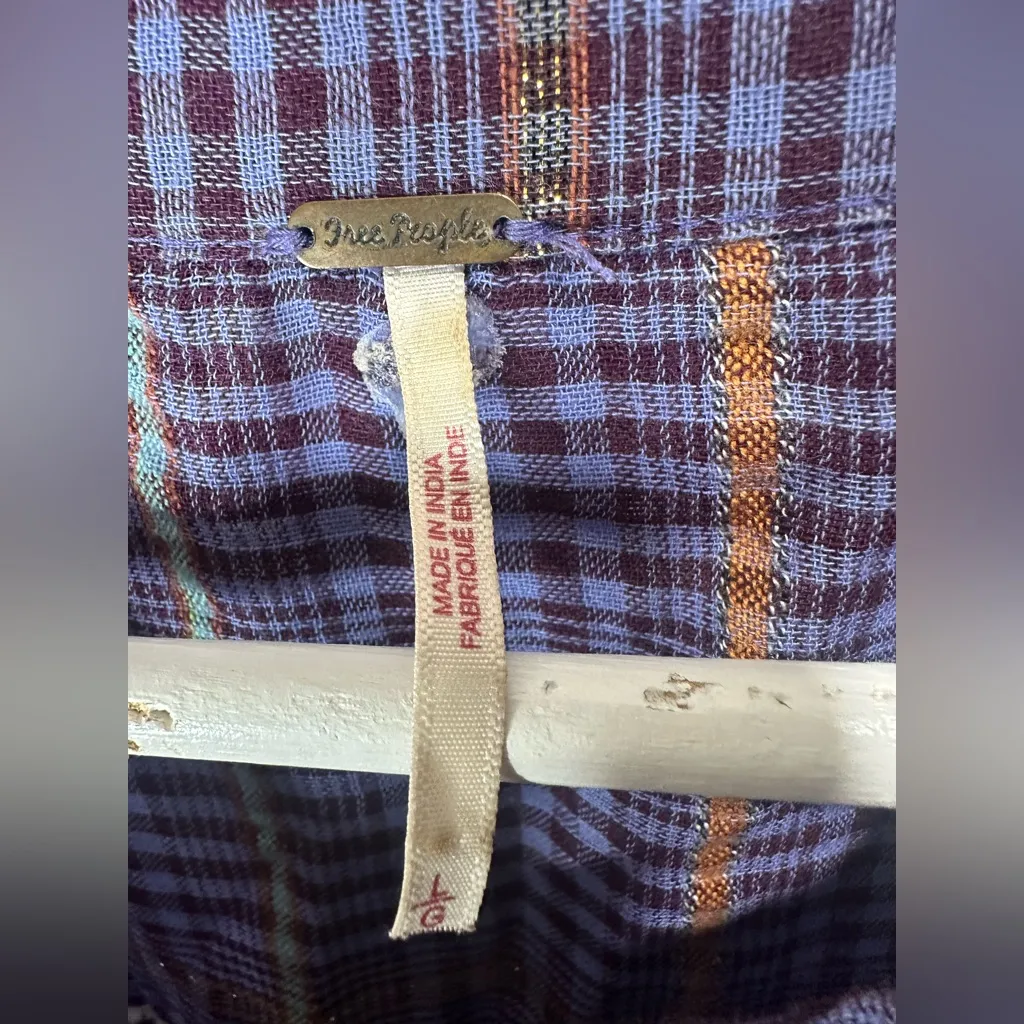 Free People Break My Stride Multicolor Plaid Button Up Shirt Large - Image 8