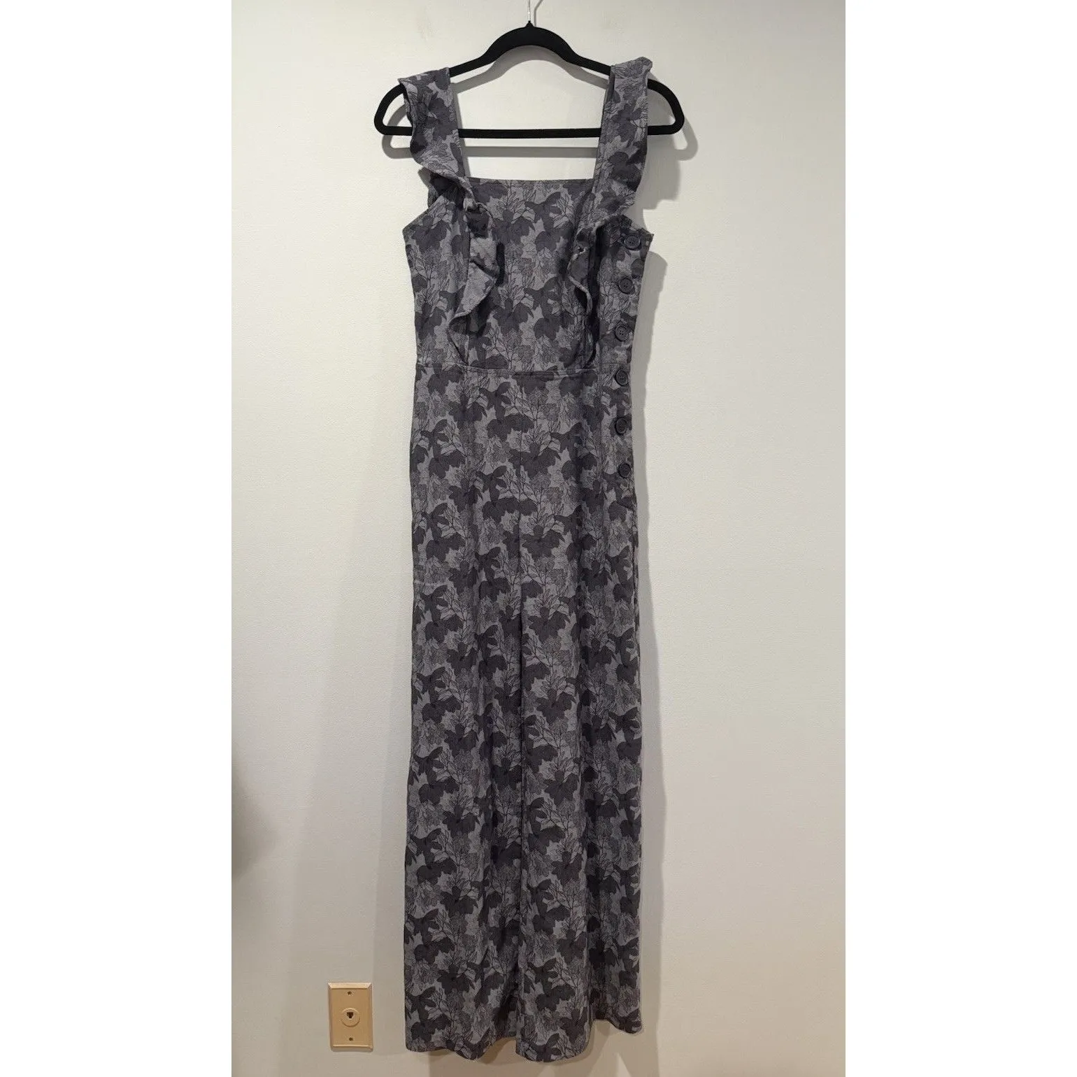 Anthropolgie Jumpsuit Womens Small Stretch Wide Leg Floral Ruffle Wedding Preppy - Image 3