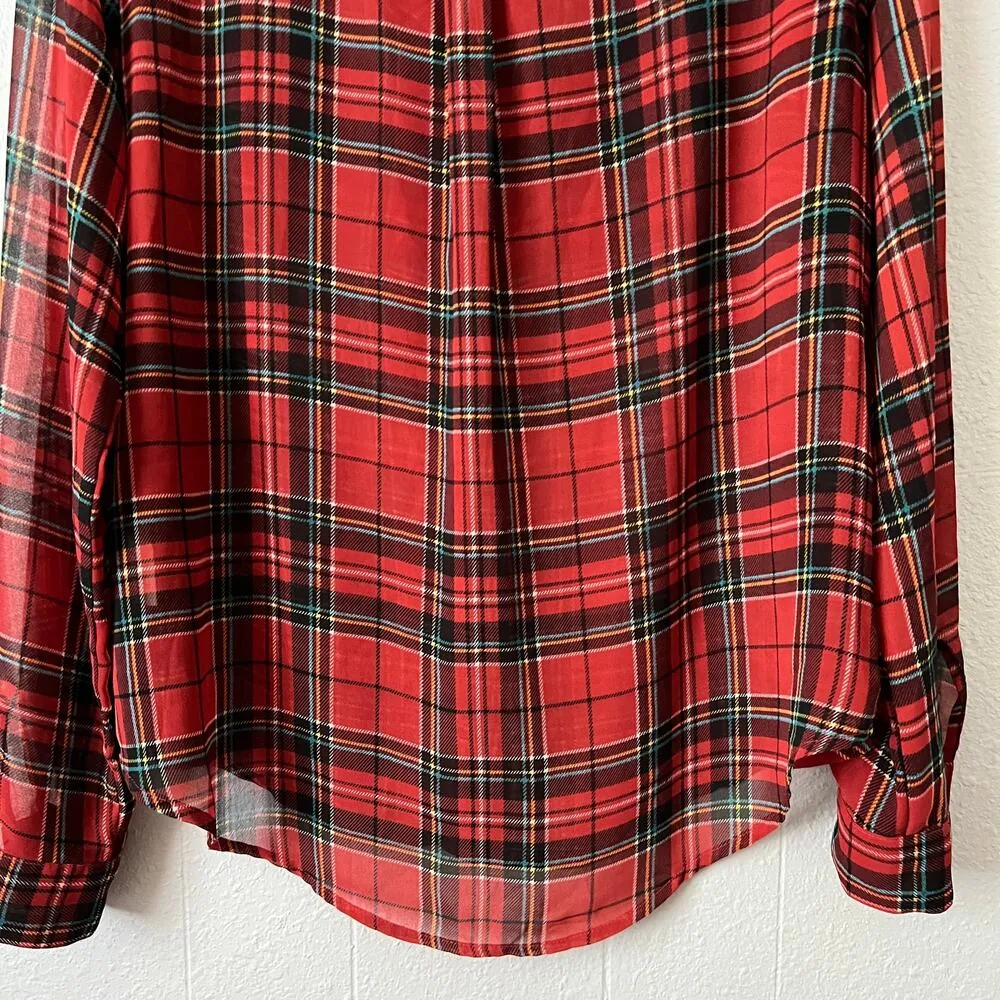 Decree Shirt Womens Medium Y2K Sheer Long Length Plaid Western Festival Rodeo - Image 9