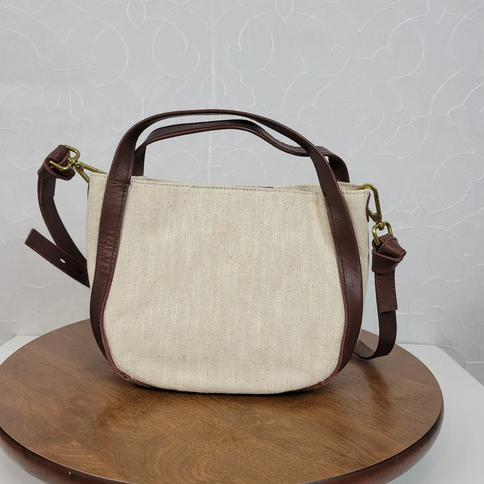 Madewell Sydney Womens Crossbody Cream Cotton Linen Edition‎ Leather Strap NEW - Image 10
