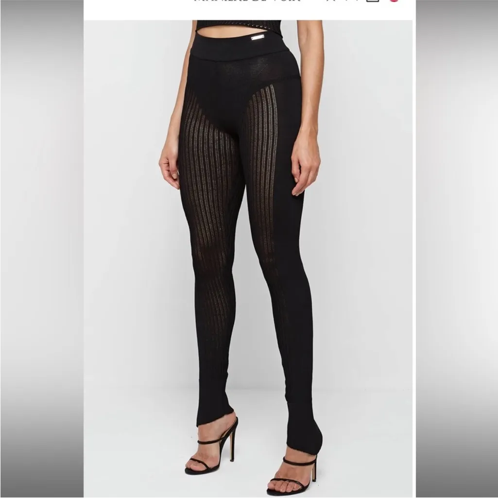 Manière De Voir Black Knitted High Waisted Leggings Size Medium - Image 9