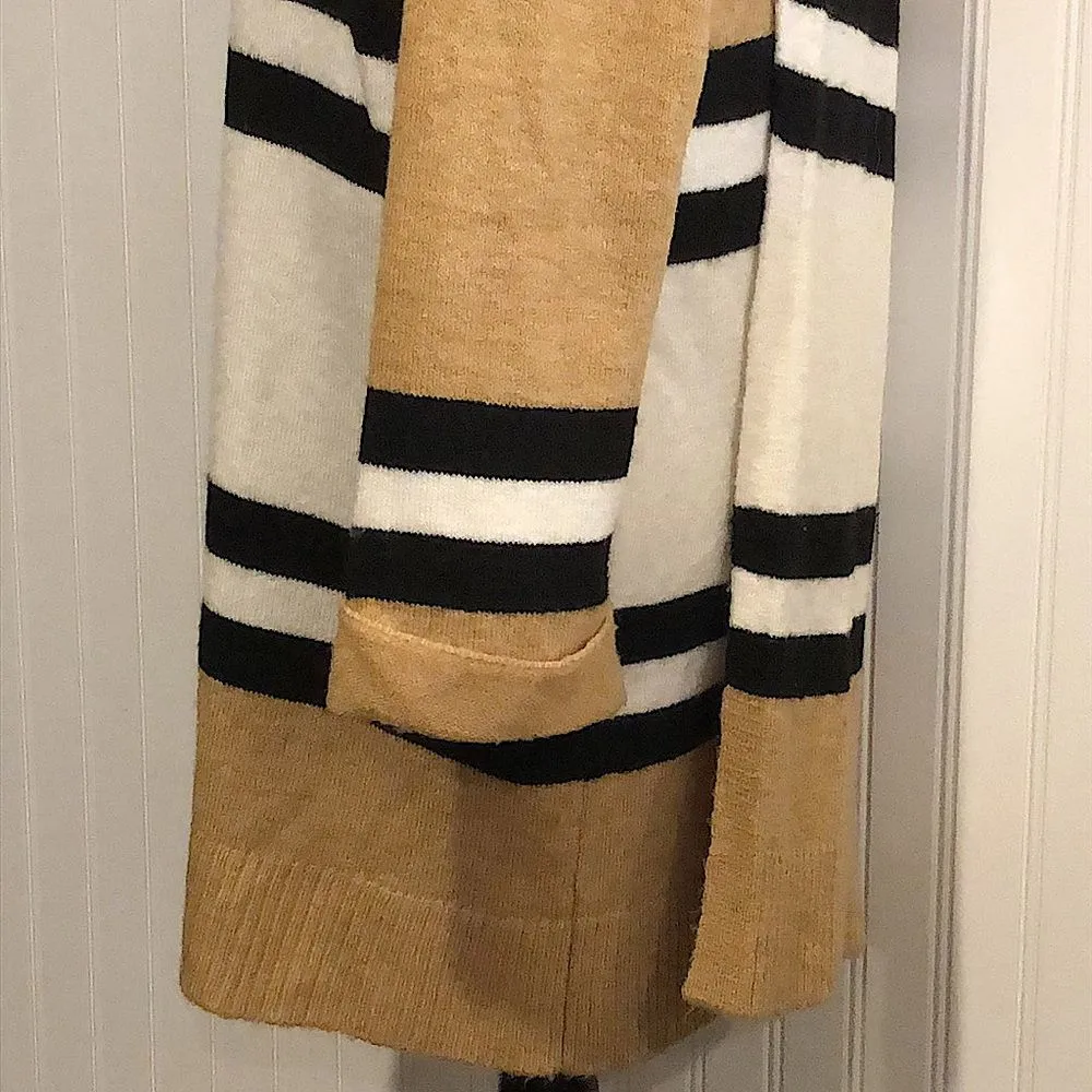 TOPSHOP Women’s Camel Ivory Black Stripes Open Cardigan Sweater Size 10 - Image 12