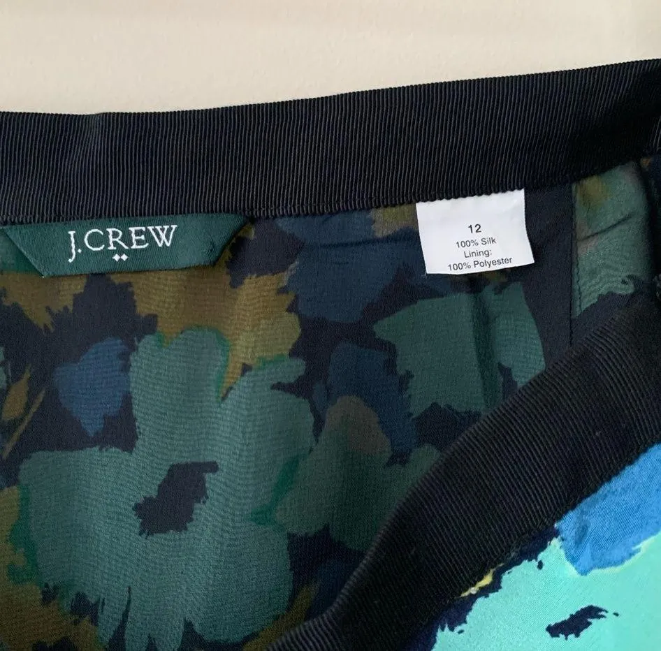 J. Crew Factory Silk Green and Blue Floral Printed Skirt Size 12 - Image 5