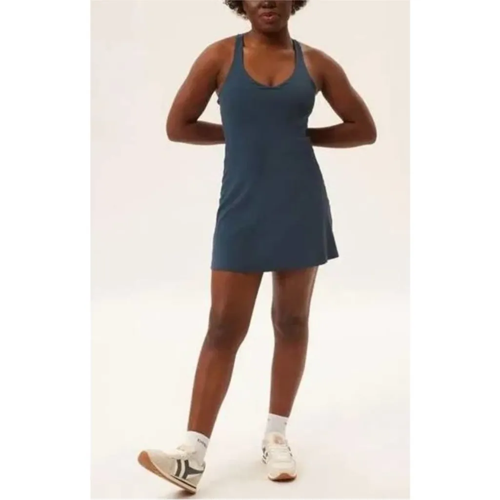 Girlfriend Collective Lola V-Neck Racerback Athletic Tennis Dress, Olympus Green - Image 4