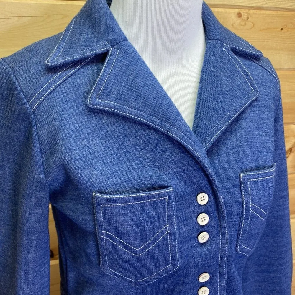 Jonathan Logan Petite Vintage Button Up Jacket Blazer With Belt Size 6 Blue - Image 2