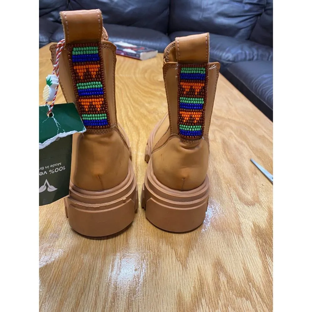 Farm Rio Women's Brown Leather Vegan Pull On Block Heel Chelsea Ankle Boots S2 - Image 4