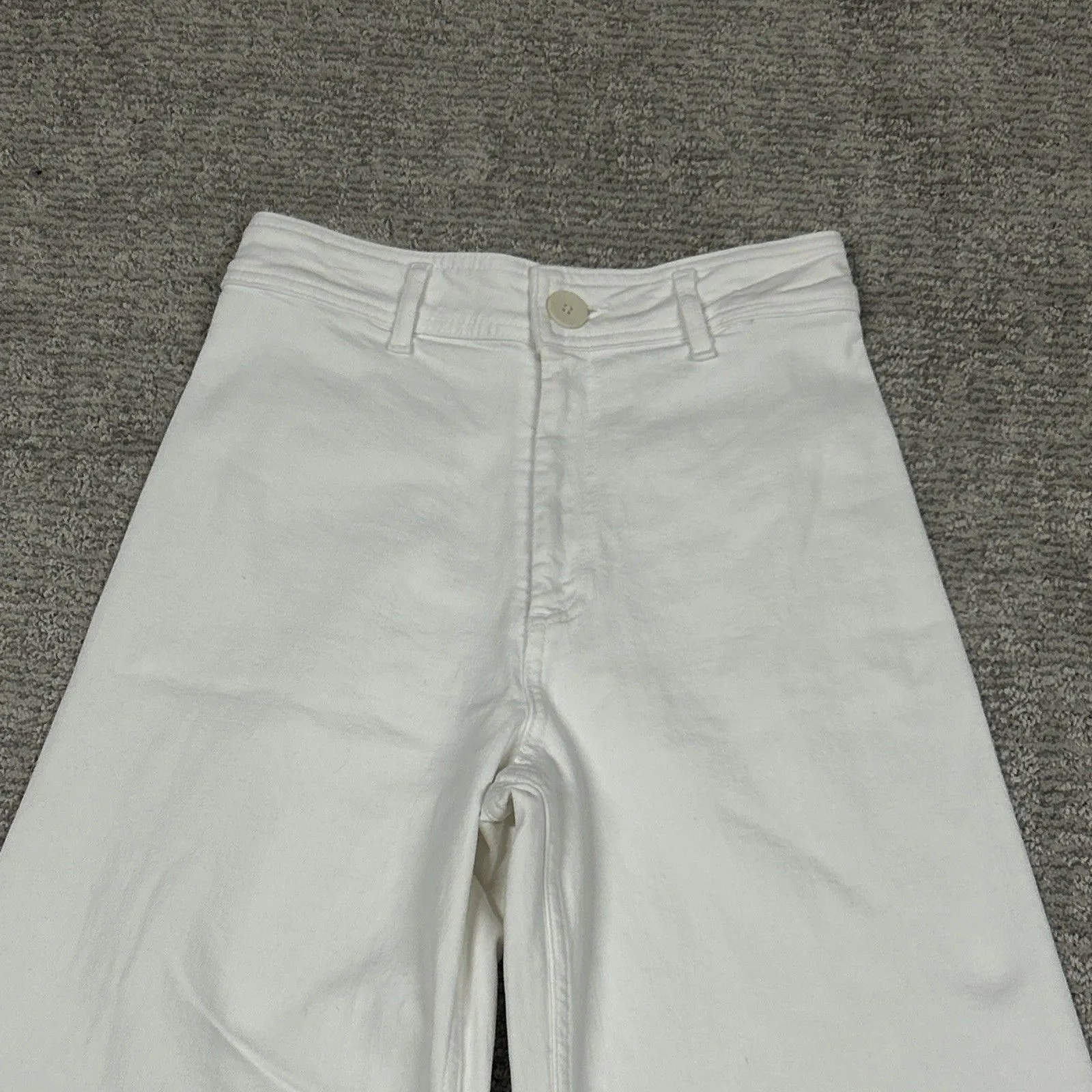 Zara Jeans Womens 4 Marine Raw Hem Wide Leg Pants White Boho High Rise - Image 2