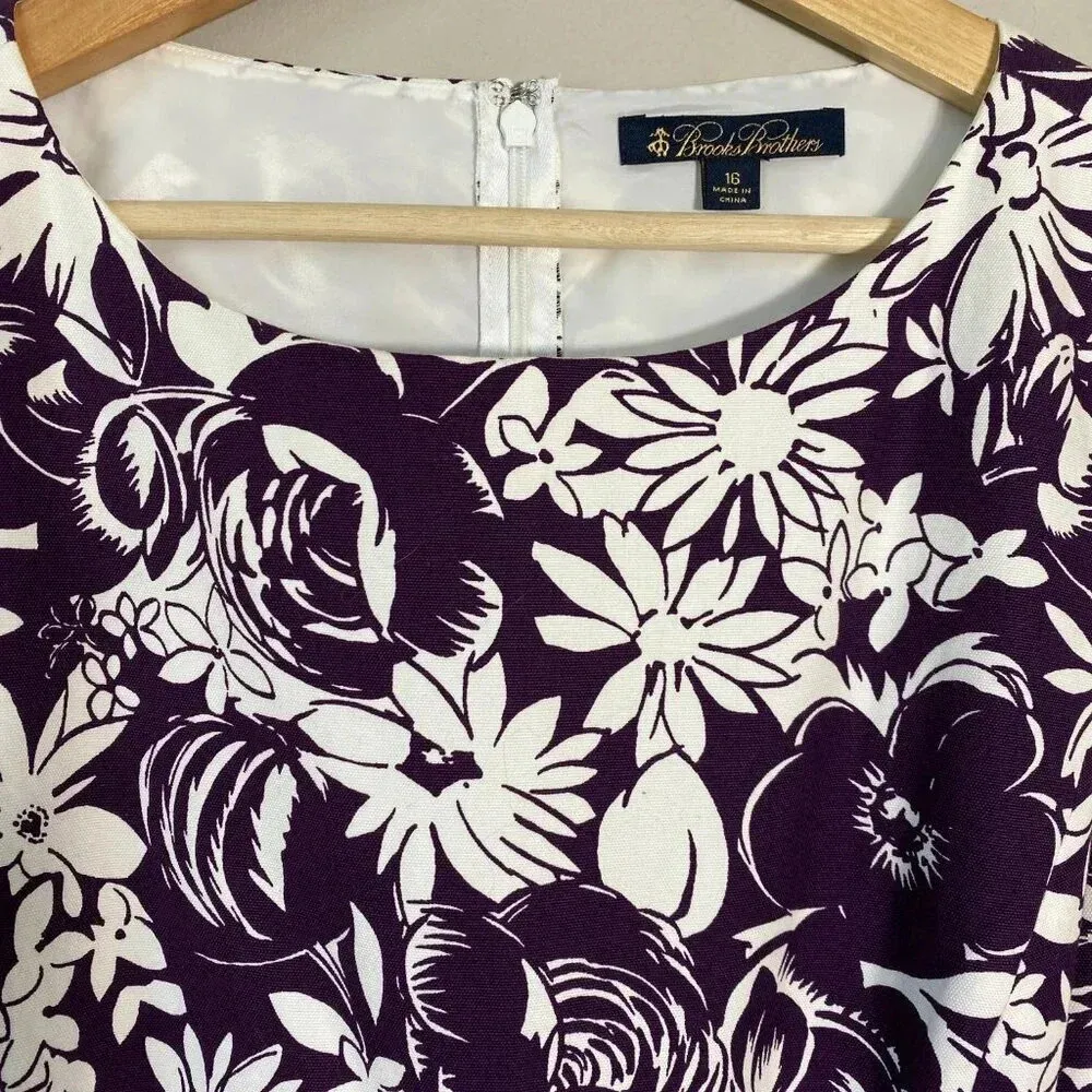Brooks Brothers 346 Women's Size 16 Sleeveless Floral Sheath Dress Purple White - Image 8