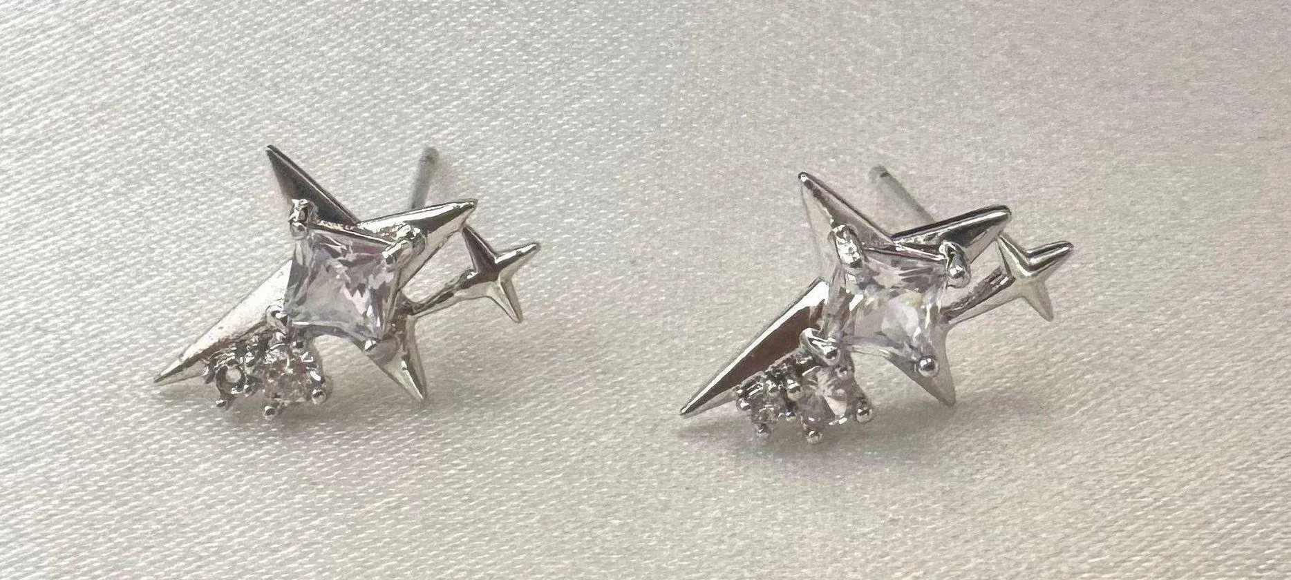 CZ Cubic Zirconia Star Stud Earrings for Men Women Hip Hop Unisex Style Silver - Image 3