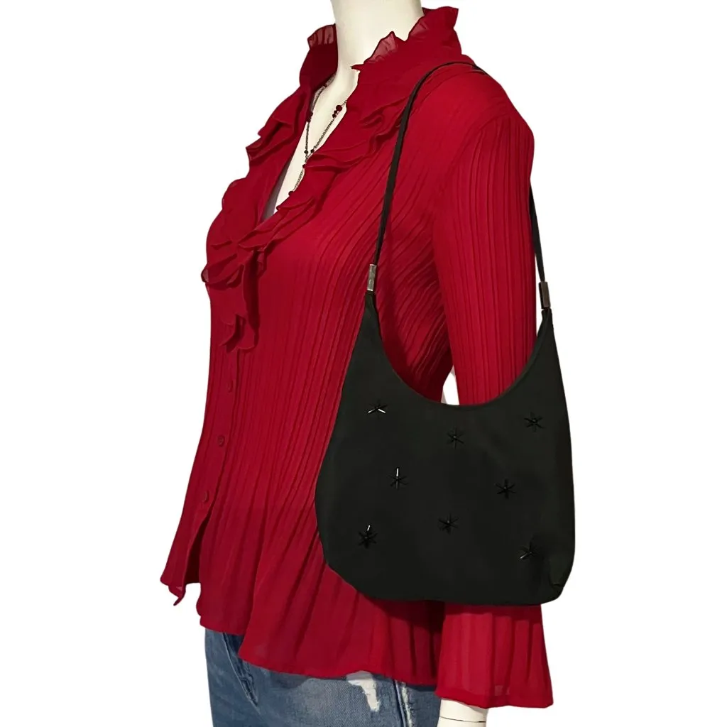 Vintage 90s Y2K Black Beaded Whimsigoth Starburst Shoulder Bag & Pouch Going Out - Image 2